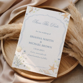 Coastal Seashell Floral Announcement Save The Date