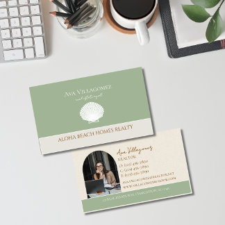 Coastal Seashell Logo Neutral Real Anwesen Visitenkarte