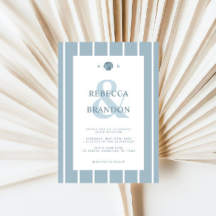 Coastal Seashell Monogram Blue QR Code Wedding Einladung