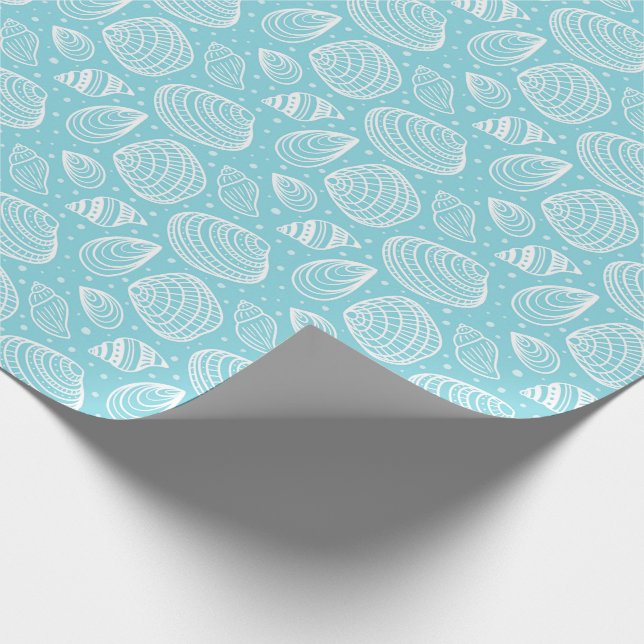 Coastal Seashell Muster Blau Geschenkpapier (Ecke)