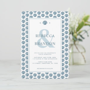 Coastal Seashell Muster Monogram QR Code Wedding Einladung