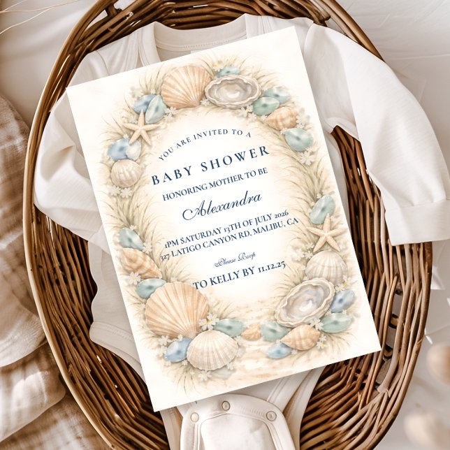 Coastal Seashell Wreath Baby Shower Einladung (Von Creator hochgeladen)