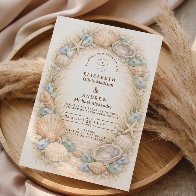 Coastal Seashell Wreath Wedding Einladung (Von Creator hochgeladen)