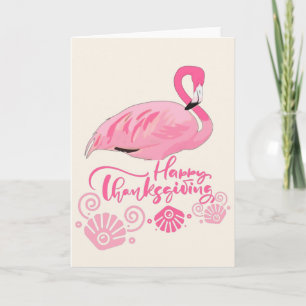 Coastal Seashells Flamingo Happy Thanksgiving Karte