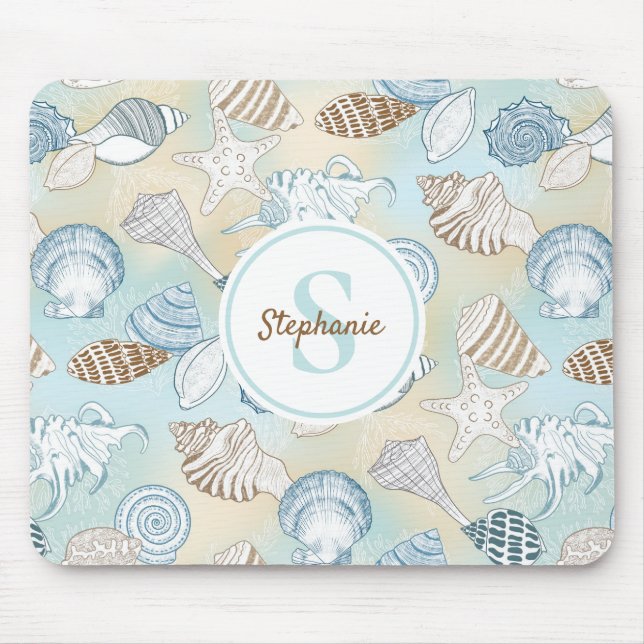 Coastal Seashells Monogram Mousepad (Vorne)