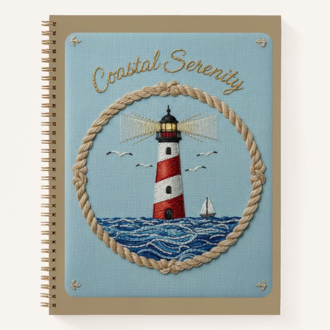 Coastal Serenity Embroidered Lighthouse Journal Notizbuch (Vorderseite)