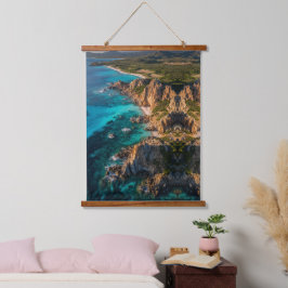 Coastal Serenity from Above Wandteppich Mit Holzrahmen