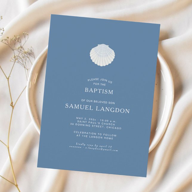 Coastal shell blue Christian baptism Invitation Einladung (Von Creator hochgeladen)