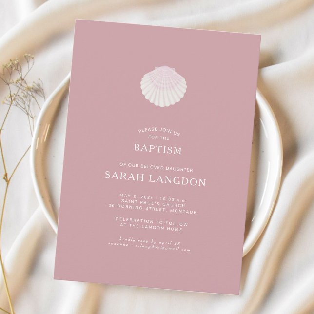 Coastal shell dusty pink baptism Invitation Einladung (Von Creator hochgeladen)