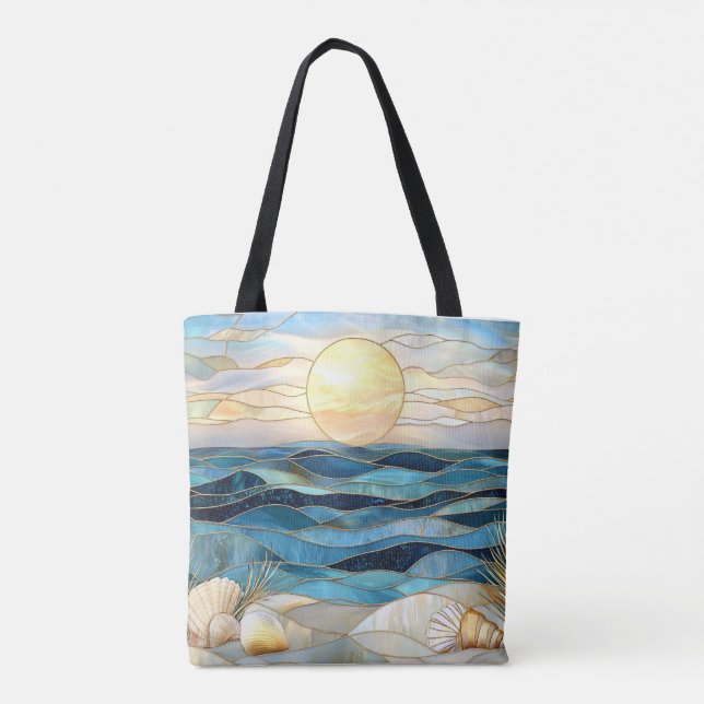 Coastal Stained Glass Ocean Sunset Tote Bag (Rückseite)