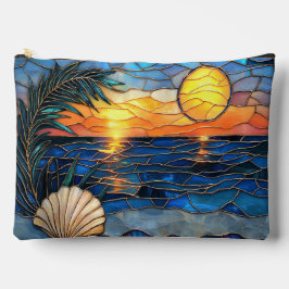 Coastal Stained Glass Zipper Pouch Zubehörtasche