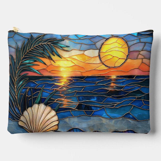 Coastal Stained Glass Zipper Pouch Zubehörtasche (Vorderseite)