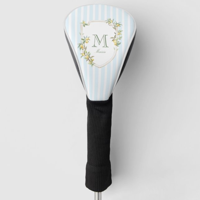 Coastal Stripe Lemon Monogram Golf Head Cover Headcover (Vorderseite)