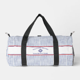 Coastal Stripe Monogram Boat Name Design Duffle Bag