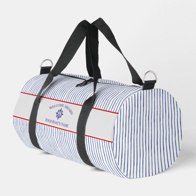 Coastal Stripe Monogram Boat Name Design Duffle Bag (Linke Seite)