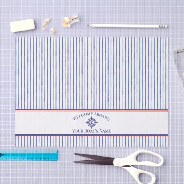 Coastal Stripe Monogram Boat Name Design Seidenpapier (Handwerk)