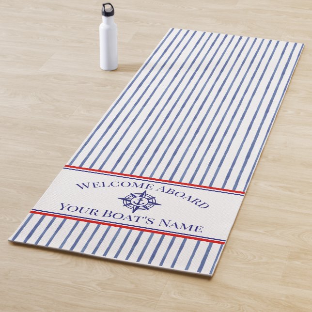  Coastal Stripe Monogram Boat Name Design Yogamatte (Beispiel)