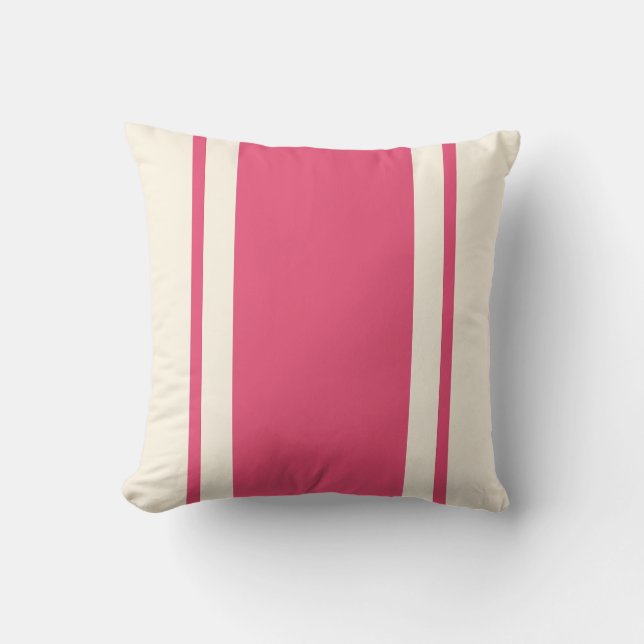 Coastal Stripe Throw Pillow – Raspberry & Cream Kissen (Vorderseite)