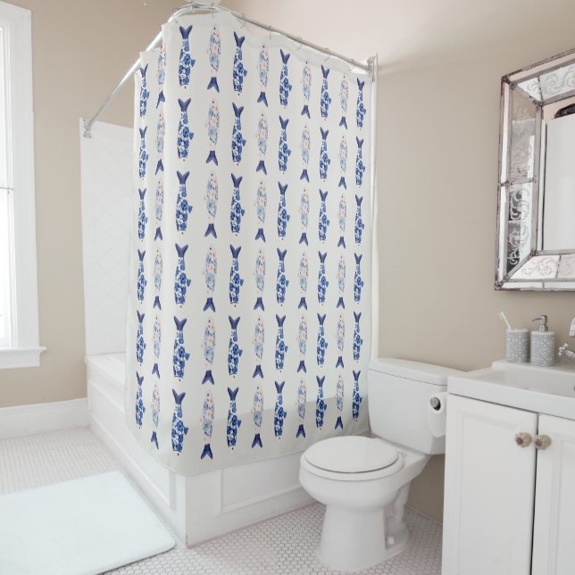 Coastal Style Blue Fish Pattern Shower Curtain Duschvorhang (Beispiel)