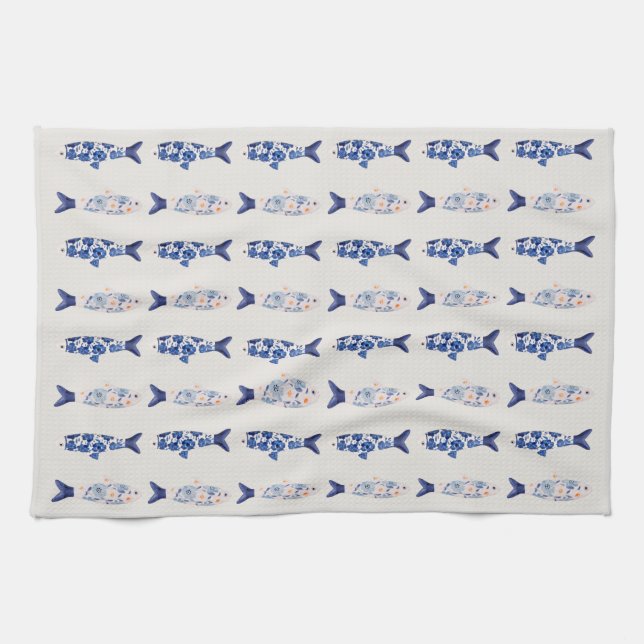 Coastal Style Blue Fish Pattern Shower Curtain Geschirrtuch (Horizontal)