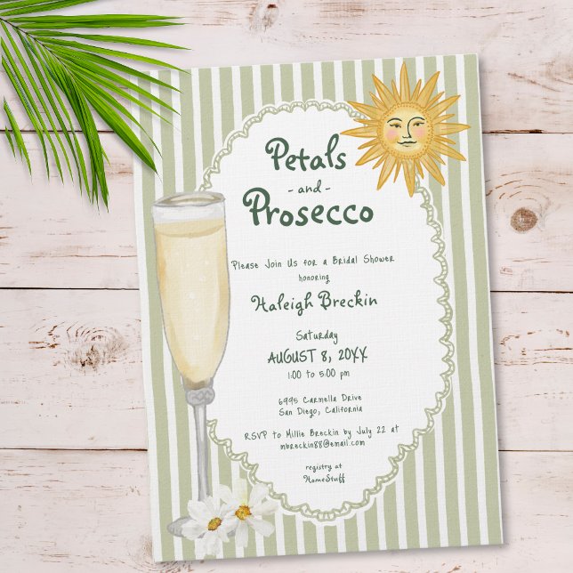 Coastal Sun Palm Petals & Prosecco Bridal Shower Einladung (Coastal Sun Palm Petals & Prosecco Bridal Shower Invitation)