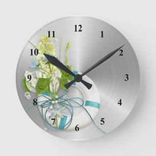 Coastal Teal Life Preserver Floral Runde Wanduhr
