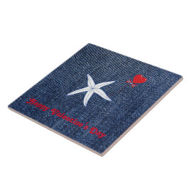 Coastal Thema Valentine's Day Red Heart & Starfish Fliese