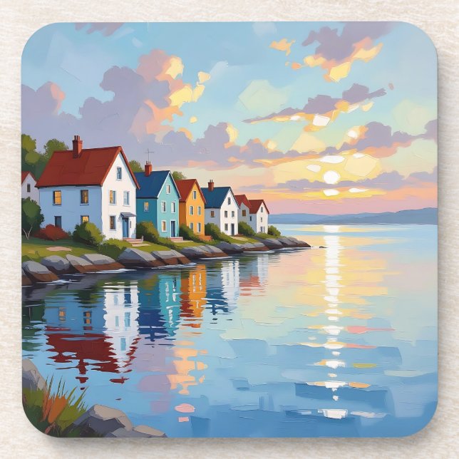 Coastal Themed | Beach Homes on the Bay   Getränkeuntersetzer (Vorderseite)