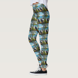 Coastal Trio: Drei Puffins am Strand in Oils Leggings
