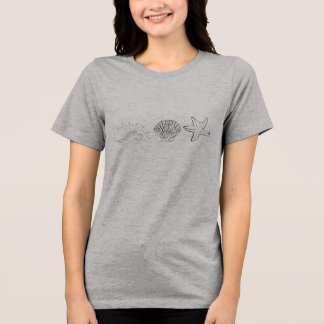 "Coastal Vibes - Wave, Shell & Starfish Line Art" Tri-Blend Shirt