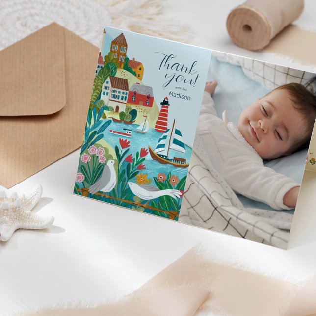 Coastal Village Baby Dusche Foto Vielen Dank Karte (Coastal Village Baby Shower Photo Thank you Card)