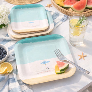 Coastal Watercolor Beach Umbrella Paper Plates Pappteller