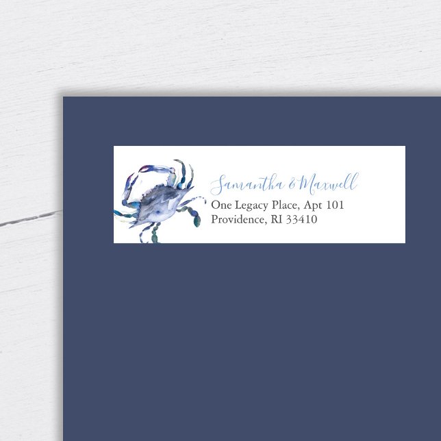 Coastal Watercolor Blue Crab Address Labels (Crab return address labels watercolor art by Victoria Grigaliunas)