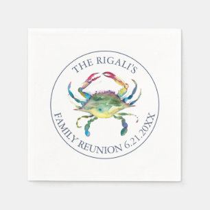 Coastal Watercolor Blue Crab Personalisiert Serviette