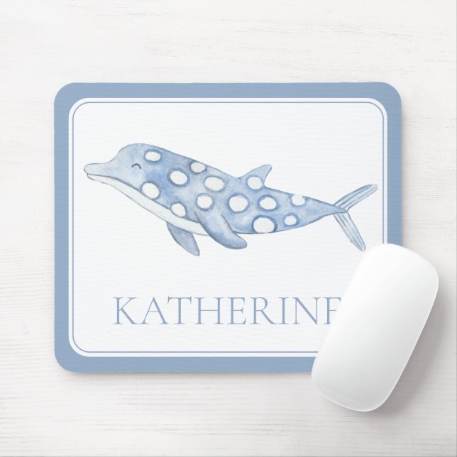 Coastal Watercolor Blue Polka Dot Dolphin Mousepad (Mit Mouse)