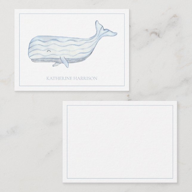 Coastal Watercolor Blue Whale Personalisiert Mitteilungskarte (Vorne/Hinten)