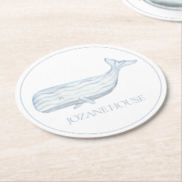 Coastal Watercolor Blue Whale Personalisiert Runder Pappuntersetzer