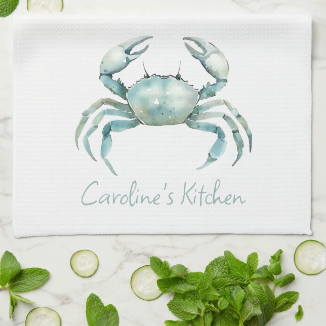 Coastal Watercolor Crab Personalized Geschirrtuch (Gefaltet)