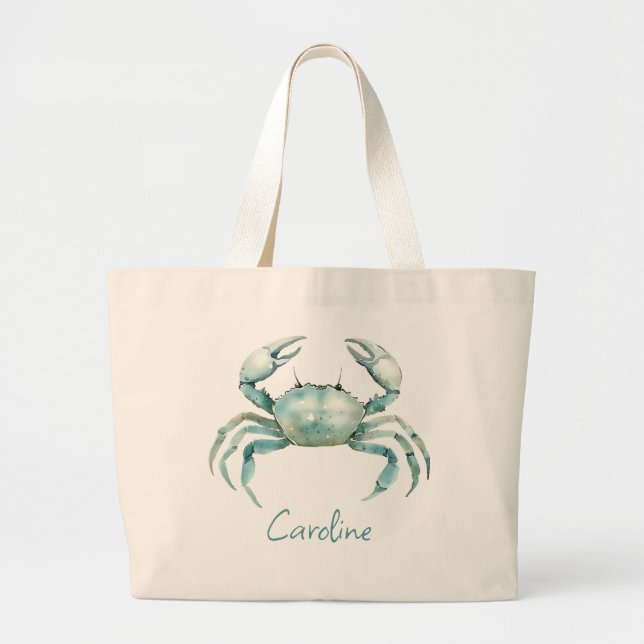 Coastal Watercolor Crab Personalized Jumbo Stoffbeutel (Vorne)