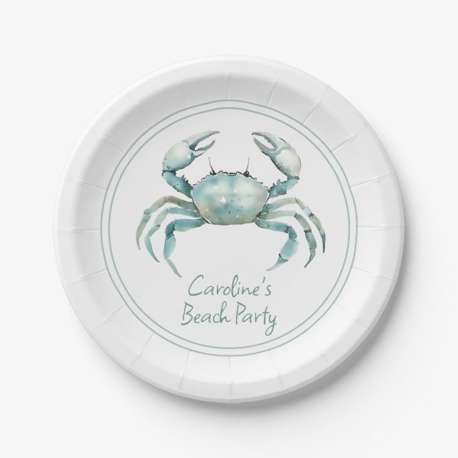 Coastal Watercolor Crab Personalized Pappteller (Vorderseite)