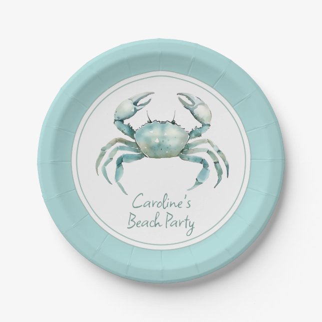 Coastal Watercolor Crab Personalized Pappteller (Vorderseite)