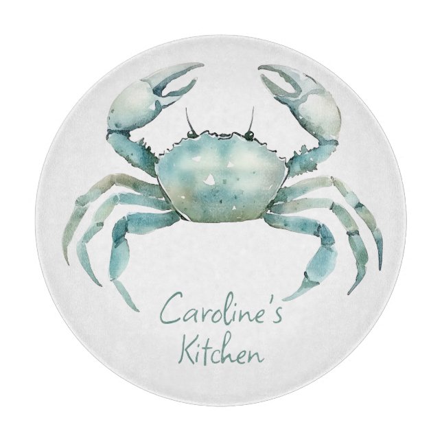 Coastal Watercolor Crab Personalized Schneidebrett (Vorderseite)