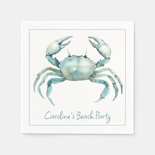 Coastal Watercolor Crab Personalized Serviette (Vorderseite)