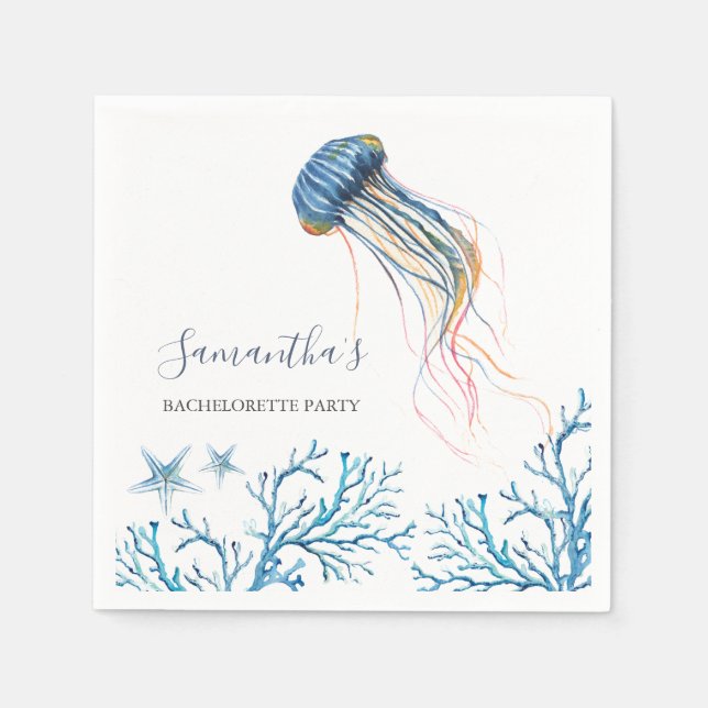 Coastal Watercolor Jelly Fish Personalisiert Napki Serviette (Vorderseite)