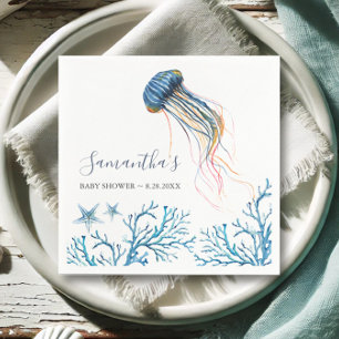 Coastal Watercolor Jelly Fish Personalisiert Napki Serviette