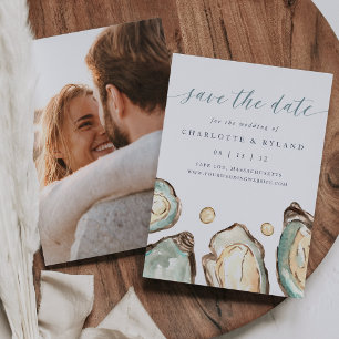 Coastal Watercolor Oyster Foto Hochzeit Save The Date