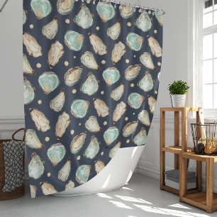 Coastal Watercolor Oyster & Pearl Pattern Duschvorhang