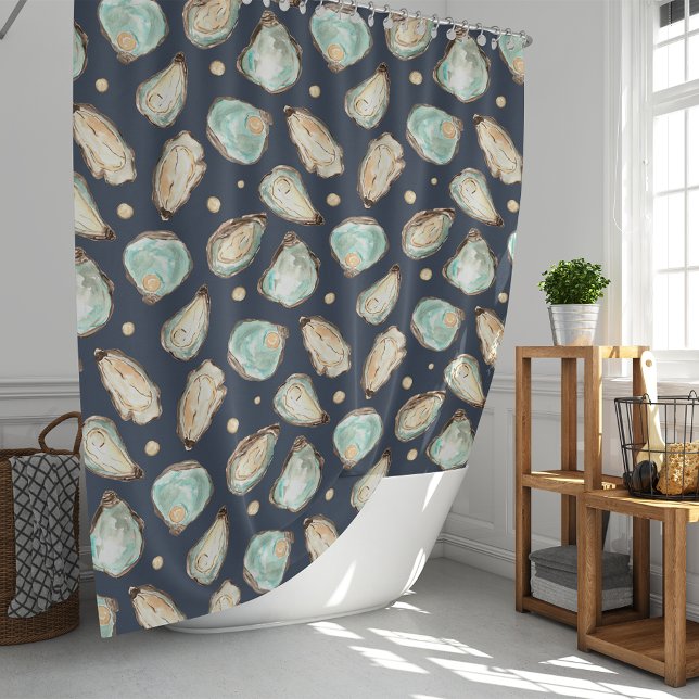 Coastal Watercolor Oyster & Pearl Pattern Duschvorhang (Von Creator hochgeladen)
