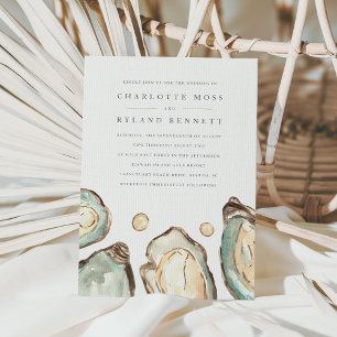 Coastal Watercolor Oyster & Pearl Wedding Einladung