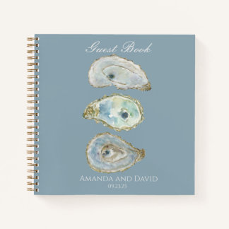 Coastal Watercolor Oyster Wedding Gästebuch Notizbuch